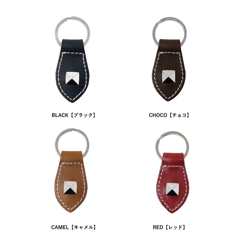 H.N.Z kil-023a Keychain, Genuine Leather, Italian Leather, Studs, Men's, Black,