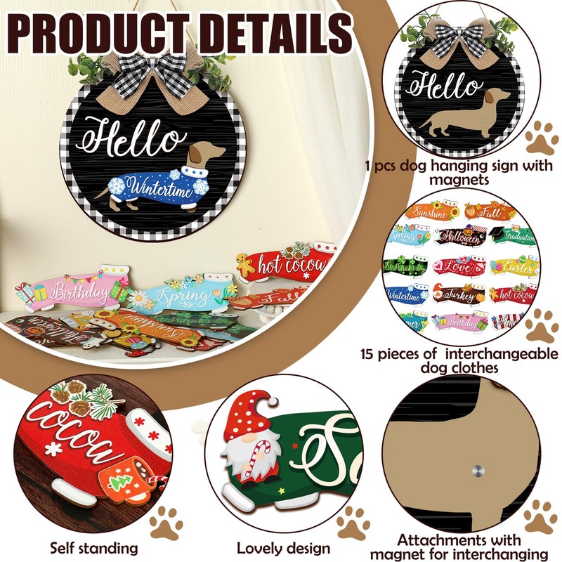 Glenmal 16 Pcs Seasonal Interchangeable Dachshund Door Welcome Sign Cute