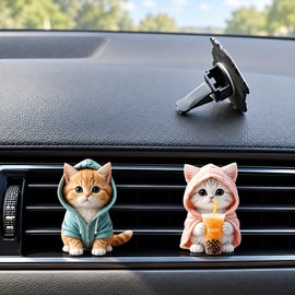 2D Cute Cat Car Air Freshener Vent Clip for Car Interior – Adorable Kitten Design with Fragrance Tablet for Dashboard Decor