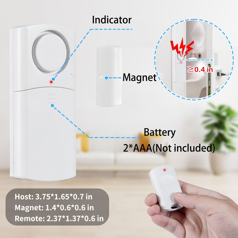 Door Alarm with Remote, Wireless Window Alarms 120DB Open Sensor