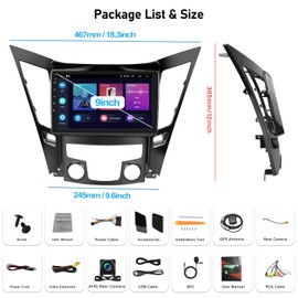 2+64G Android Car Stereo for Hyundai Sonata 2010-2015 with Apple Carplay Android Auto Mirror Link 9 inch Head Unit Touchscreen Radio FM RDS HiFi Bluetooth WiFi GPS + AHD Backup Camera & MIC
