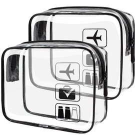 2 Pack TSA Approved Clear Toiletry Bag, Quart Size Travel Makeup Bag with Zipper, Waterproof Carry-on Cosmetic Bag for Airplane (Women & Men) Leakproof Liquids Bag for Airport Security