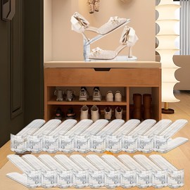 TOOKNIN 20PACK Shoe Slots Organizer for Closet,Adjustable Shoe Rack Holder Shoe Space Savers Double Layer Stack Shoe Racks for Closet Organization(Transparent)