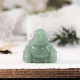 Loveliome Hand Carved Crystal Stone Maitreya Buddhism, 1.5 Inch Laughing Happy Buddha Figurine Home Decoration, Green Aventurine
