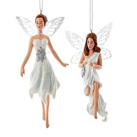 Kurt S. Adler Elegant Whimsical Ballerina, Fairy, Angel Ornaments (Set of 2 Silver and White 5.5" Fairy Ornaments E0681)