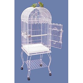 Hana Hut Dometop Bird Cage with Stand - 20" X 20" X 59" - 5/8" Bar Spacing - Silver Vein