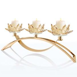 Kolnlala 3 Arms Crystal Lotus Tealight Candle Holders centerpieces for Dining Room/Party.Gift for Your Friends/Mother/Girl Friends (Silver)…