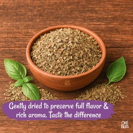Oh! Nuts Basil Leaves, 16 oz Value Bag - Includes Empty Jar + Measuring Spoon, Extra Fresh & Aromatic - Naturally Non-GMO - Used by Top Chefs - Grown in Egypt