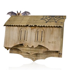 Wooden Castle Bat House with Gatehouse/Tower/Curtain Wall Design, Large Ventilated 2/3 Chamber Bat Box, Ideal for Outdoor Bat Attraction, Easy to Hang (Brown, Curtain Wall - 2 Chamber)