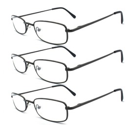 EYE ZOOM 3 Pack Classic Readers Rectangular Metal Reading Glasses for Men and Women, Gunmetal, +2.00 Strength