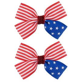 American Flag Hair Accessories for Girls - Grosgrain Bow Clips in Red, White and Blue for 4th of July TSFJ47 (Bow D)
