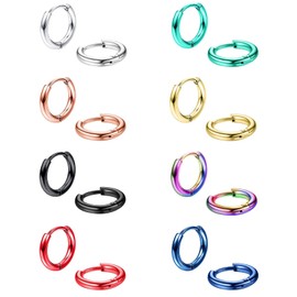 Morfetto 8 Pairs Surgical Steel Small Hoop Earrings for Men Women 8 mm Huggie Hoop Earrings Tiny Cartilage Hoop Earrings Helix Daith Lobe Folding Sleeper Hoop Earrings Cartilage Earrings, Stainless