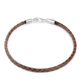 Materia #A56 925 Silver Beads Bracelet Men Women Leather Bracelet Carabiner Brown 18-22 cm, Leather