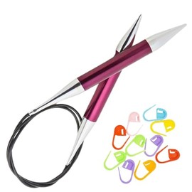 KnitPro Zing Circular Knitting Needles 40 inch, Size 17 (100cm, 12.00mm) with 10 Colorful Stitch Markers