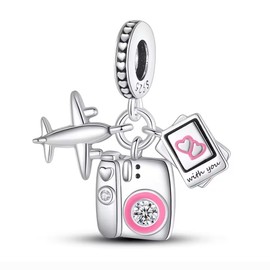 925 Sterling Silver Charms for Bracelets and Necklaces Airplane Passport Dangle Pendants Beads Travel Charms Jewelry Charm for Women With You