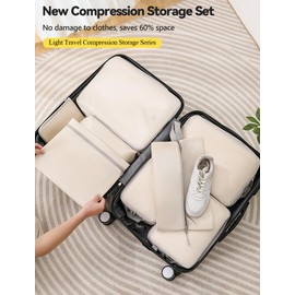 6 Stück Set Packen Organisatoren für Reisen Compression Packing Cubes Rucksack Koffer, Beige