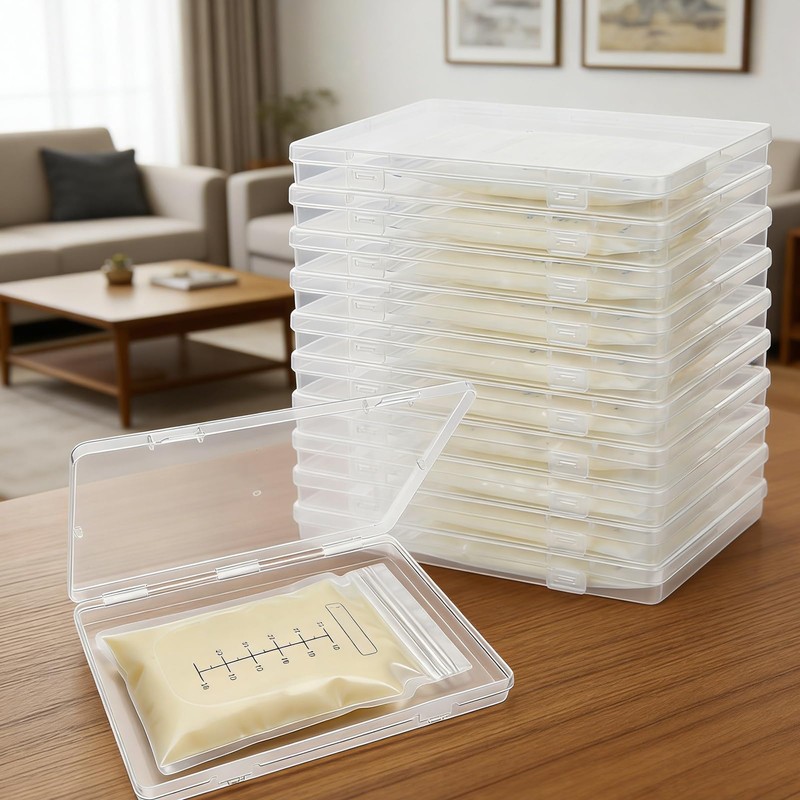 10-Pack Clear Flat Breast Milk Freezer Storage Organizer - 7.4"x5.1"
