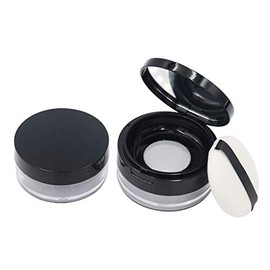 Art&BeautyCapacity 20 ml(0.67 oz) Empty Reusable Plastic Loose Powder Compact Container DIY Makeup Powder Case with Sponge Powder Puff,Mirror and Elasticated Net Sifter (Black)
