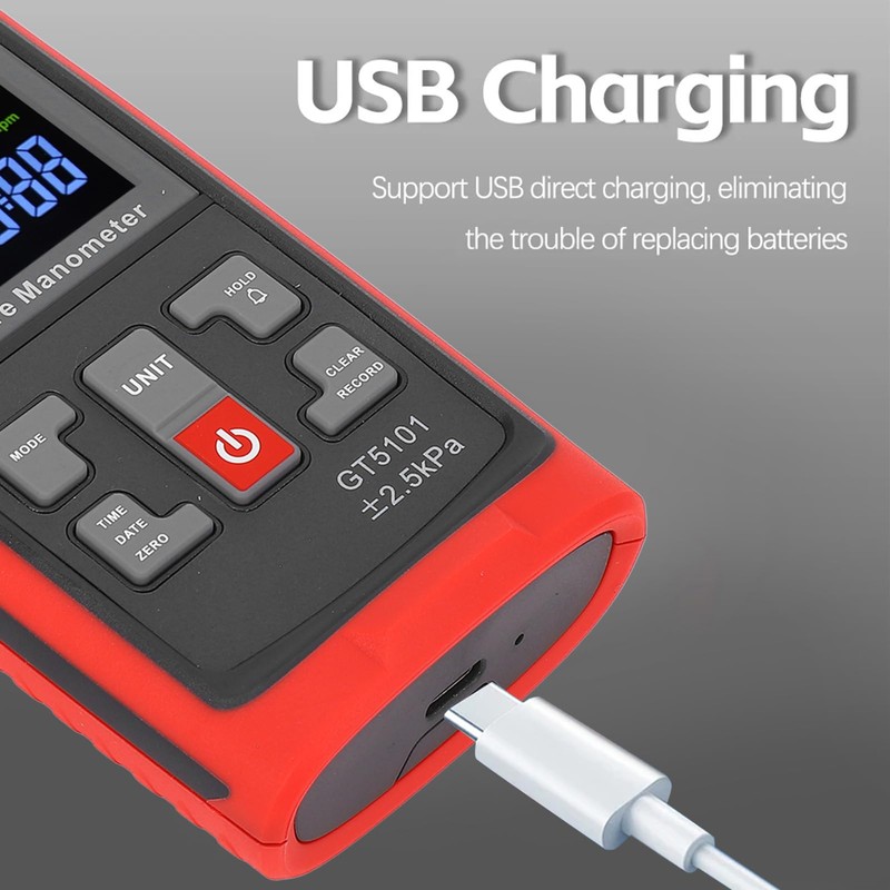 Handheld Digital Manometer, HVAC Manometer Gas Pressure Tester with LCD