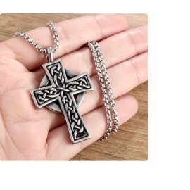 Fashion Jewelry Big CELTIC KNOT CROSS IRISH NORDIC Pendant 925 Sterling Silver 24" Necklace men