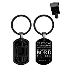 WENTIYA Football Initial J Keychains for Men Box, Bible Verse Stainless Steel Black Tone Mens Keychain, Mens Accessories Gift