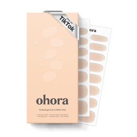ohora Semi Cured Gel Nail Strips (N Bare Milk Tea) - Works with Any Lamps, Salon-Quality, Long Lasting, Easy to Apply & Remove - Includes 2 Prep Pads, Nail File & Wooden Stick