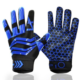 FINGER TEN Football Receiver Gloves Youth Receiving Gloves Pro 3.0 Durable Breathable Flexible for Kids Boys Girls in White Red Black Blue Small Large Medium X-Large (B-Blue, X-Large)