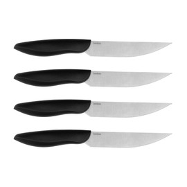 Kershaw 4-Piece Serrated Steak Knife Set - 5" Blades of German Stainless Steel with 16° Single-Bevel Edge, Satin Finish, Black Polypropylene Ergonomic Handles