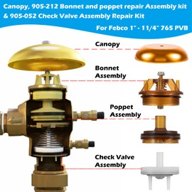 For Febco 765-1 Repair Kit, 905-212 Bonnet Poppet Repair Kit & 905-052 Check Valve Assembly & Canopy for Febco 765-1 inch & 1-1/4 inch Backflow Preventer and Vacuum Breaker