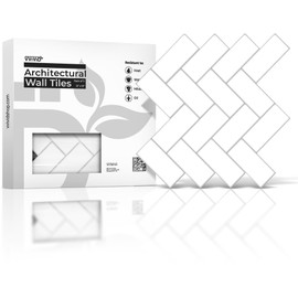VViViD 11 Sheets Peel and Stick White Gloss Faux Ceramic Herringbone Wall Tiles, Self Adhesive Backsplash 12”x12” Kitchen, Bathroom (11 sq. ft.)