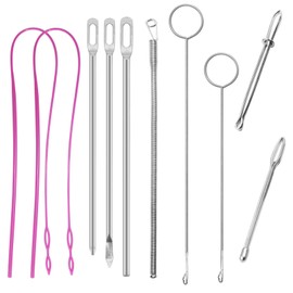 10 Pieces Drawstring Threader Tool Set Long Metal Drawstring Threaders Flexible Plastic Drawstring Threaders Stainless Steel Sewing Loop Turner Hooks with Latch