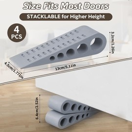 Zalizr 4 Pack Rubber Door Stoppers, Heavy Duty Wedge Door Stop with Holder, Stackable Wall Protector for Home, Office, Dorm, Classroom, Garage, Multi-Floor & Carpet Use (Grey)