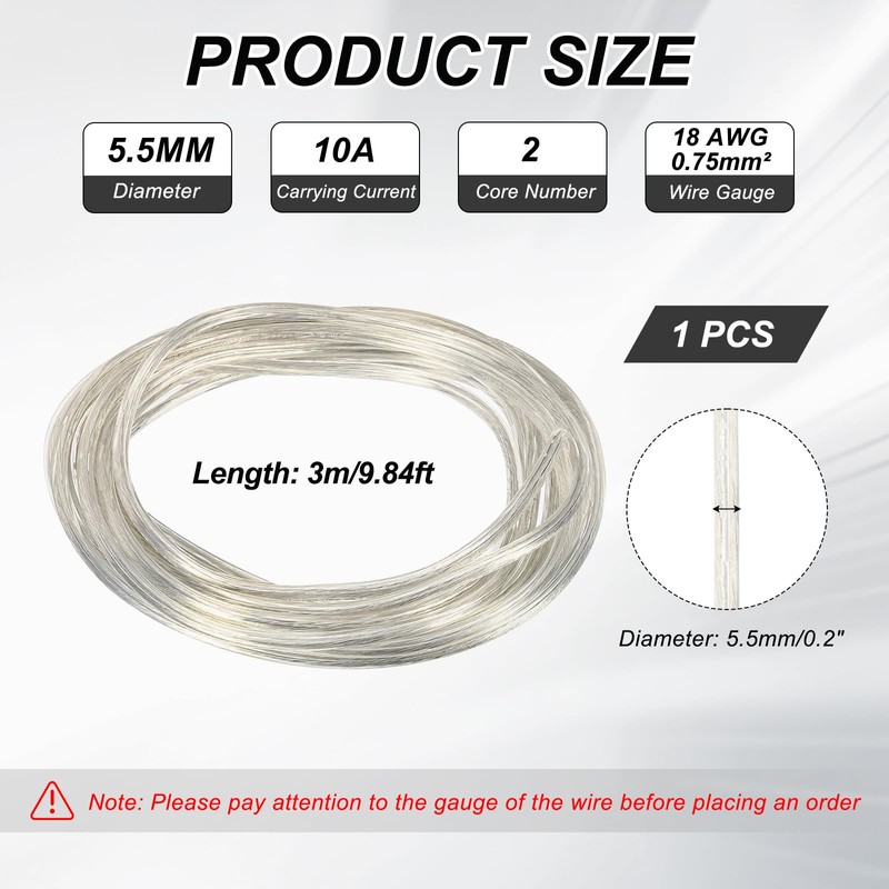 MECCANIXITY PVC Covered Wire 2 Core Sheath Power Cord 18AWG