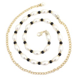 FAIRYGATE Belts with Chains Womens Long Belt Women Metal Hook Adjustment Waist Pearl Chain Decorative Dress Thin Sweet Dress Belts A3820
