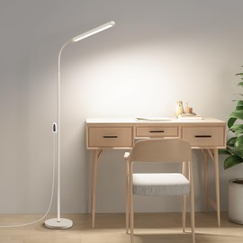 White LED Reading Floor Lamp, Bright 12W Dimmable Standing Light, Adjustable Gooseneck,3 Color Temperatures 5 Gears Brightness, Living Room Bedroom office Library Work makeup tattoo lash Desk Lamp