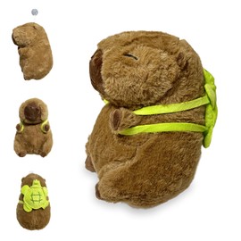 AlGuirnex Capybara Plush Toy 23cm with Turtle Backpack, Soft Brown Realistic Stuffed Animal with Premium PP Cotton Filling, for Children & Adults