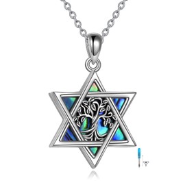 YFN Star of David Urn Necklace for Ashes Tree of Life Cremation Urn Jewelry for Memorial Sterling Silver Jewish Keepsake Necklace Gifts for Women Men