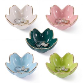 Shappy 5 Pcs Floral Ceramic Jewelry Tray, Cherry Blossom Ring Holder Dish, Ceramic Trinket Tray, Key Bowl Gifts for Mother's Day Vanity Dresser Decors (Pastel Color)