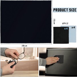 8-pack premium microfiber cleaning cloths — ultra-soft, streak-free, lint-free, suitable for glasses, screens, cameras, mobile phones, and televisions (black/light blue, 6 inches × 7 inches)