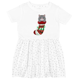 inktastic Cat in a Christmas Holiday Stocking Toddler Dress 4T White with Speckles 41997