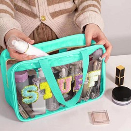 Letter Pattern Clear Makeup Bag with Handle, Waterproof Zipper Makeup Organizer Pouch, Portable Travel Storage Bags for Travel, Outing, Daily Use, Multipurpose Makeup Organizer, Mother's Day Gift:_Green_1 count