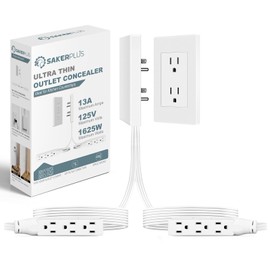 SakerPlus Outlet Concealer Power Strip-Outlet Cover Extender with 3AC Outlets-8ft Flat Plug Extension Cord,Universal Size,1625W for Kitchen, Home and Office,Child & Pet Safe(Dual 8 Foot)