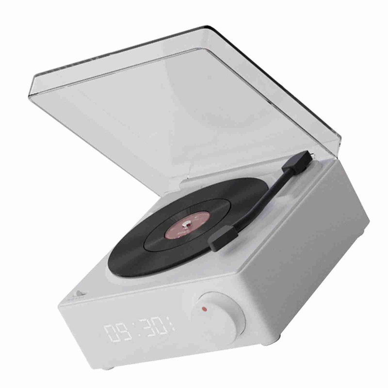 Rotating Vinyl Disc Alarm Clock Speaker Retro 360 Degree Stereo