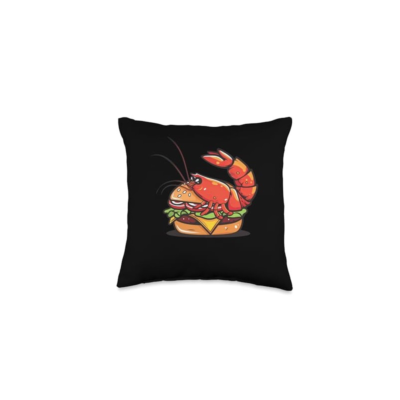 Cherry Shrimp Eating A Cheeseburger Throw Pillow