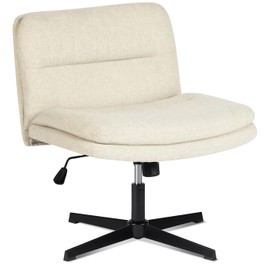 Criss Cross Chair, Upholstered Fabric Padded Vanity Chair Swivel Armless, Ergonomic Low Back Height Adjustable Cross Legged Accent Desk Chair No Wheels, Beige