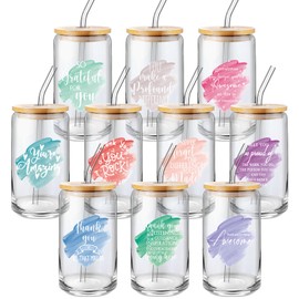 Funnymoom 10 Pcs Team Employee Christmas Gifts 17 oz Thank You Gifts Can Shaped Glass Cups with Lids Straws Drinking Cup Vet Tech Appreciation Gift for Emergency Nurses Accounting Gift