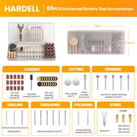 HARDELL 69 Pcs Rotary Tool Accessories Kit with 1.0/1.6/2.3mm Chucks for Small DIY Projects, Resin Cutting, Sanding, Grinding, Engraving, Polishing, Drilling