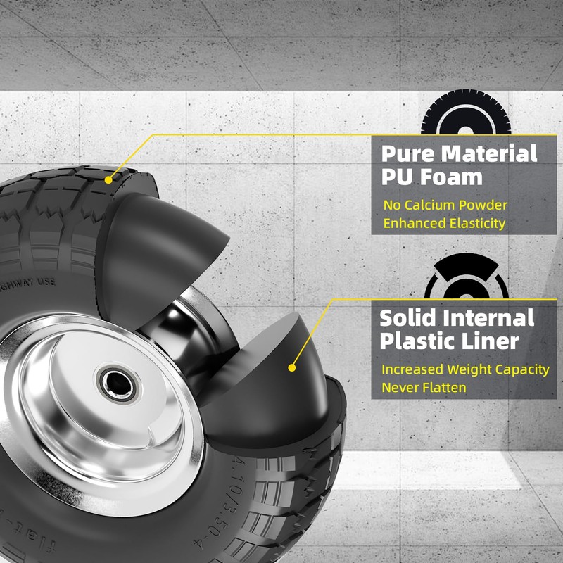 【UPGRADED】4.10/3.50-4 Tire and Wheel Flat Free, 10 Inch Solid Rubber
