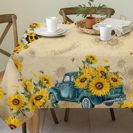 Cusugbaso Sunflower Tablecloth 60x104 Inch Rectangle, Yellow Sunflower Decor for Home, Spring and Summer Table Cloth Rectangle Water Resistant for Table, Party Decorations