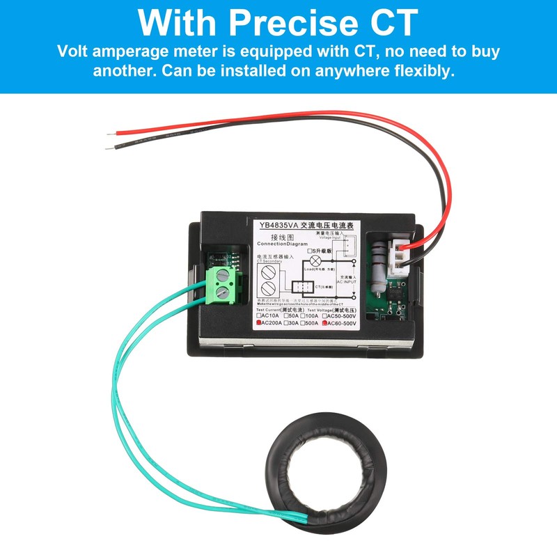Volt Amp Meter 500V 200A Voltmeter Voltage and Current Meter